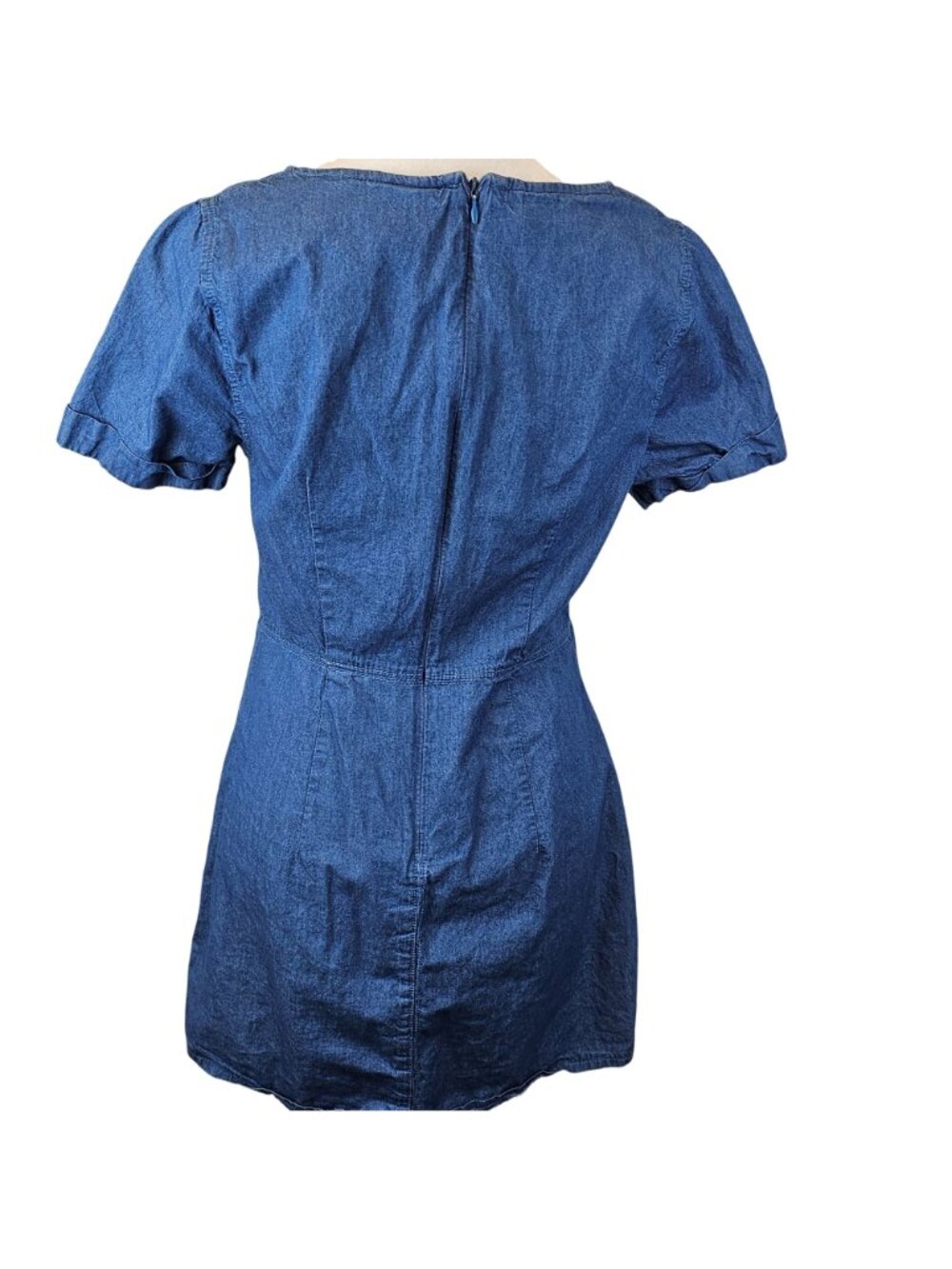 Eclipse S Denim Mini Dress 100% Cotton Blue Shift Pockets Indie Western Y2k - Picture 3 of 15
